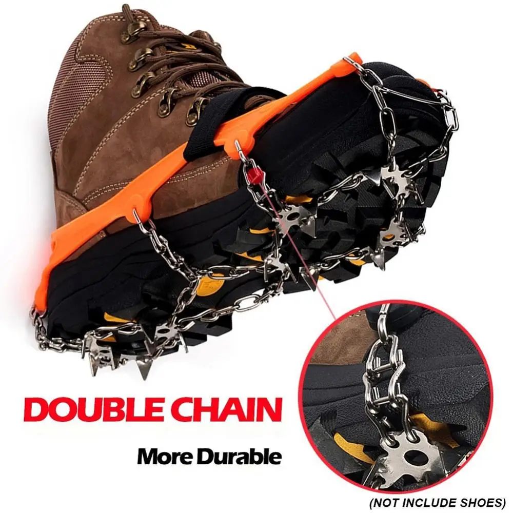 1 Pair 13 Teeth Ice Snow Grips Crampon Winter Hiking Climbing Shoes Cleats Chain Manganese Steel Shoe Covers Gripper Spike Cleat