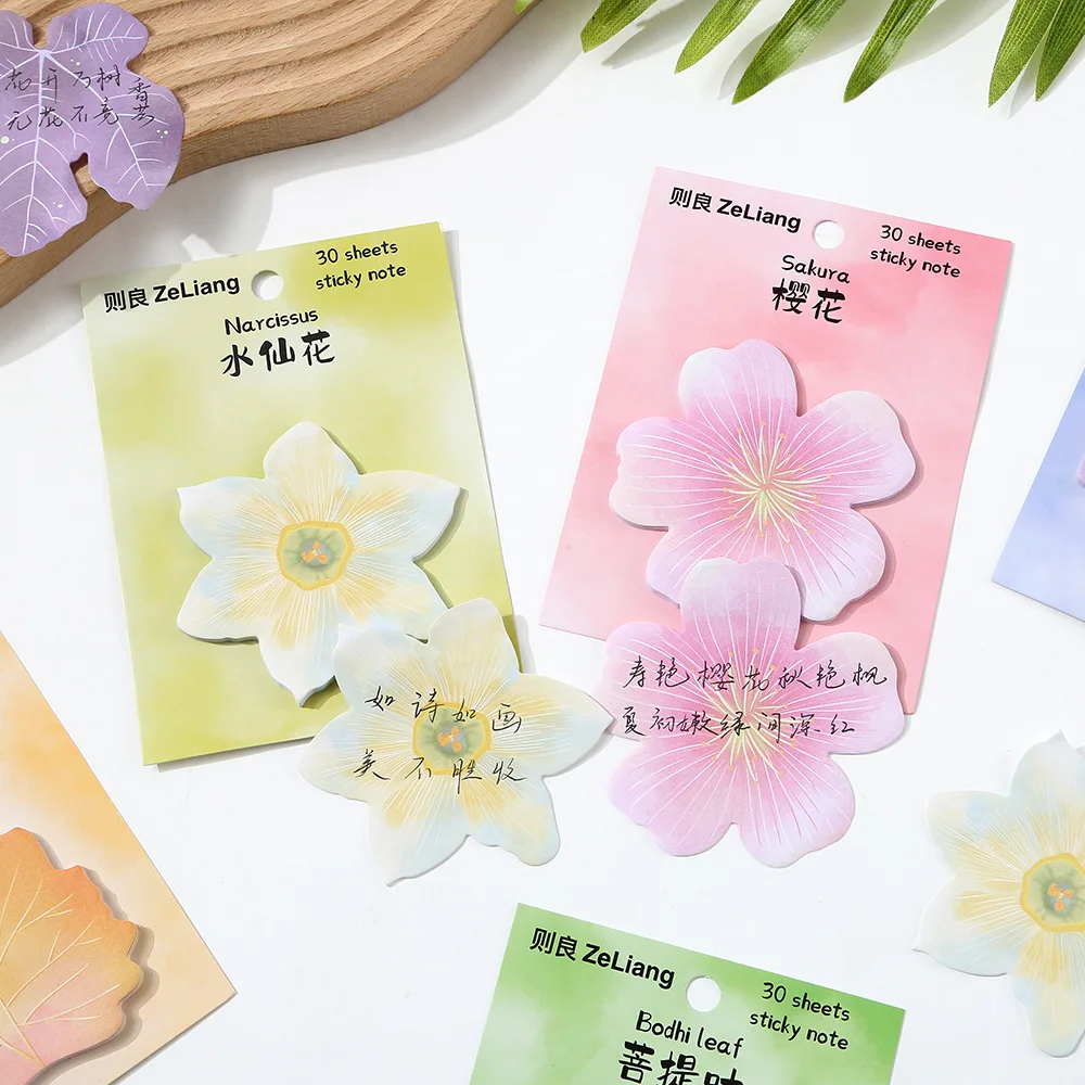 30sheets Leaves and Flowers Sticky Notes Cute Simulated Leaves Memo Notes Creative Memo Pad Sticky Paper Kawaii Stationery