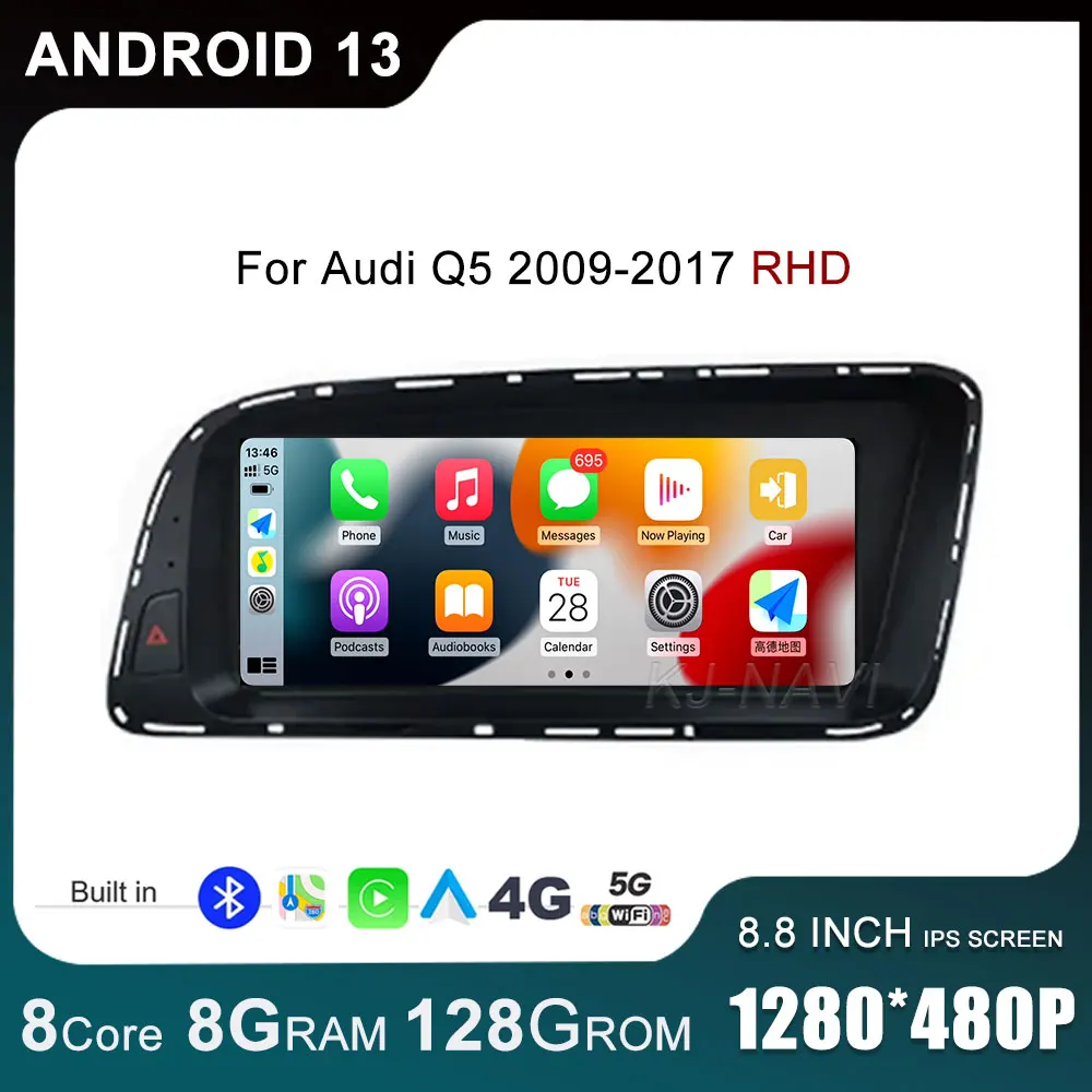 

RHD для Audi Q5 2009-2017 8,8 дюймов Android 13 IPS экран Carplay автомобильные аксессуары Монитор мультимедийный радиоплеер 4G WIFI GPS