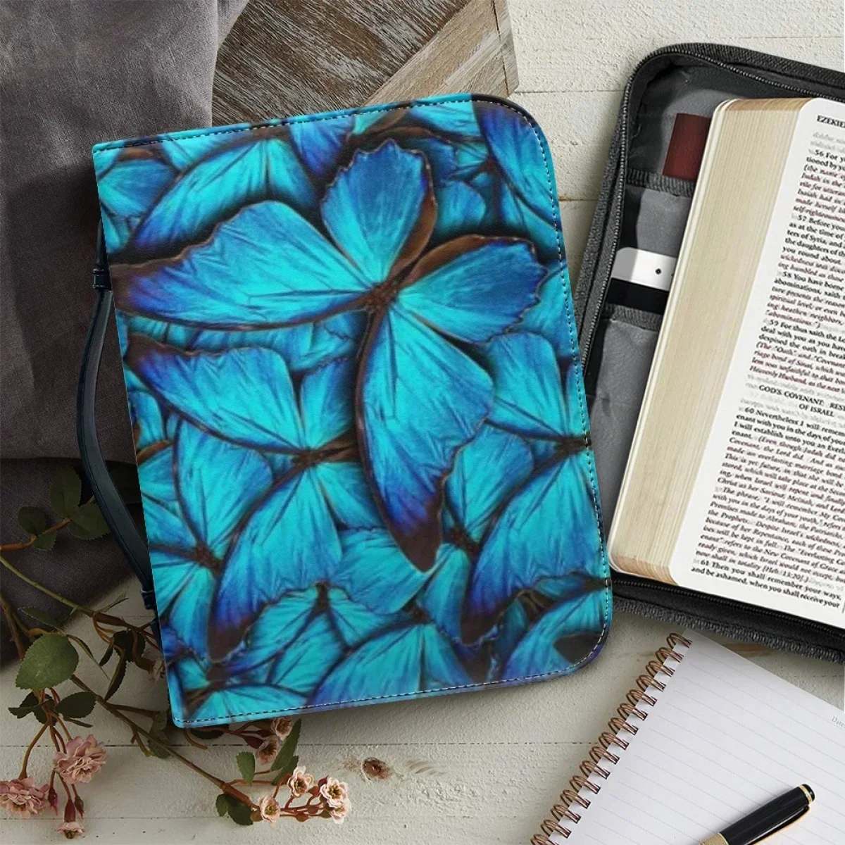 

Fashion Beautiful Butterfly Print Bible Cover Case Women's Leather Handbags Christianity Church Bible Bag Bible Storage Bags