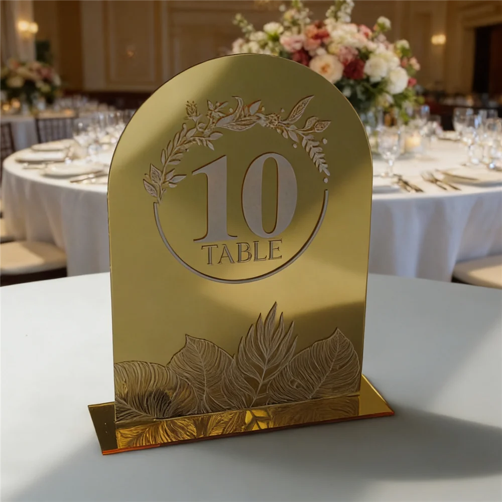 Table Number Gold - 10 Piezas de Letreros de Mesa