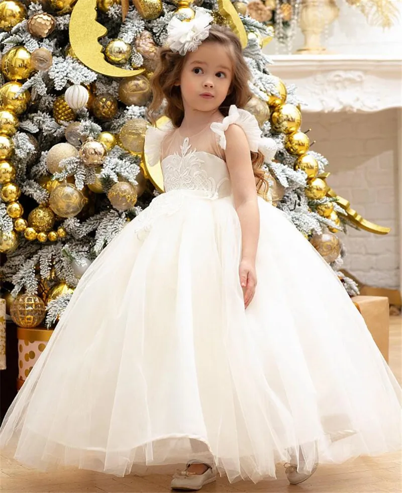 

Holy First Communion Dress for Girls Little Princess Puffy Tulle Birthday Dress Christening Gown Girl's Pageant Dress 1-14T