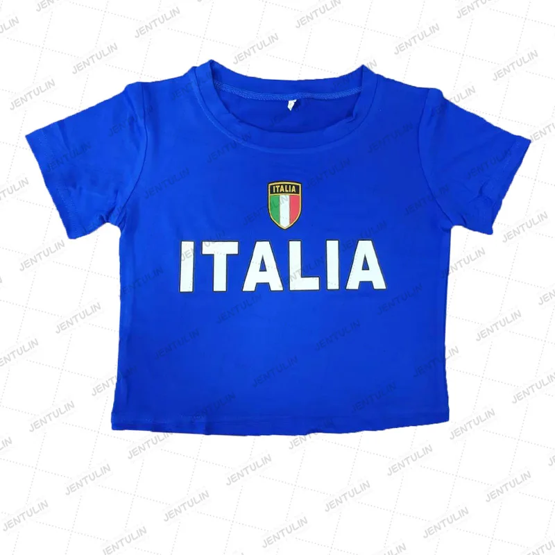 Punk ITALIA Girl Print Y2k Crop Top Gothic Football Streetwear Slim Tops Blue Baby Tee Emo Vintage Aesthetic Cute Short Tees