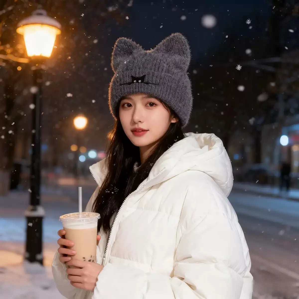 New Cat Ears Knitted Beanies Hats Embroidered Wool Hat Cute Autumn and Winter Warm Pullover Hat Cold Hat Beanies