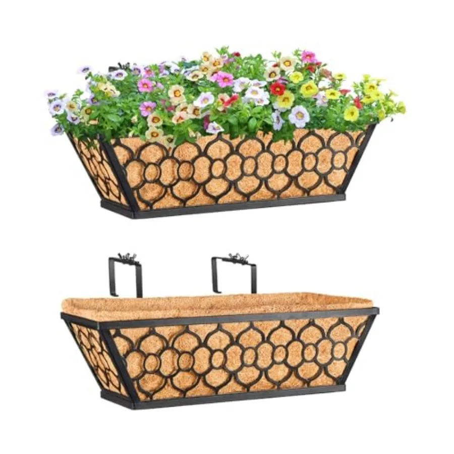 

Набор из 16-дюймовых оконных кашпо с кокосовым вкладышем, металлические кашпо для перил, балконные кашпо, подвесные кашпо для ограждений