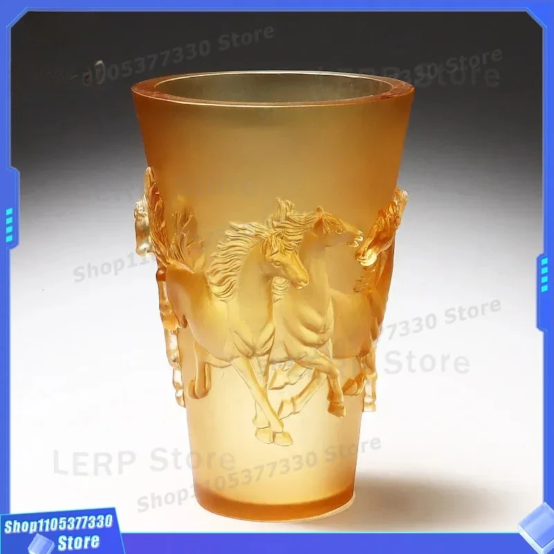Luxury Glazed Horse Vase Creative Desktop Ornament High End Home Decor Living Room Buddha Flower Arrangement Relief Art Piece