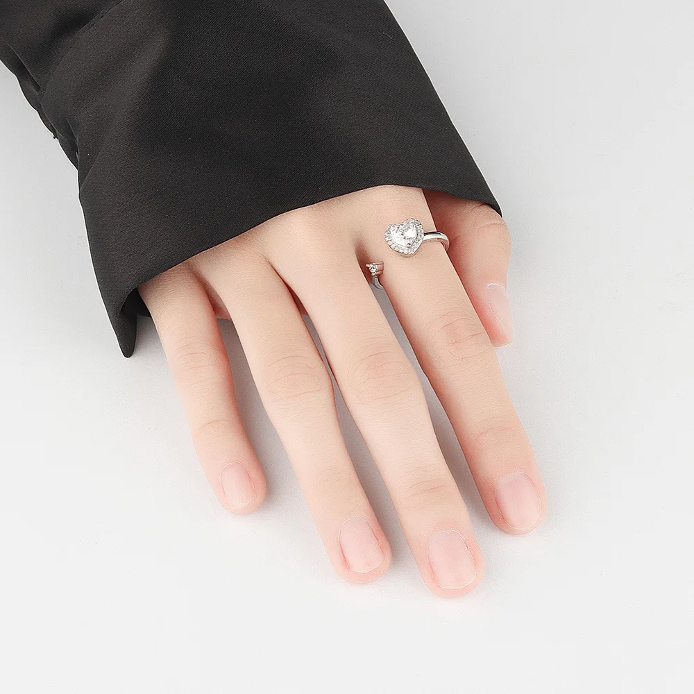 Diamond Spinning Adjustable Open Ring Romantic Love Heart Couple Rings for Lovers Birthday Gift Anxiety Relief anillos mujer