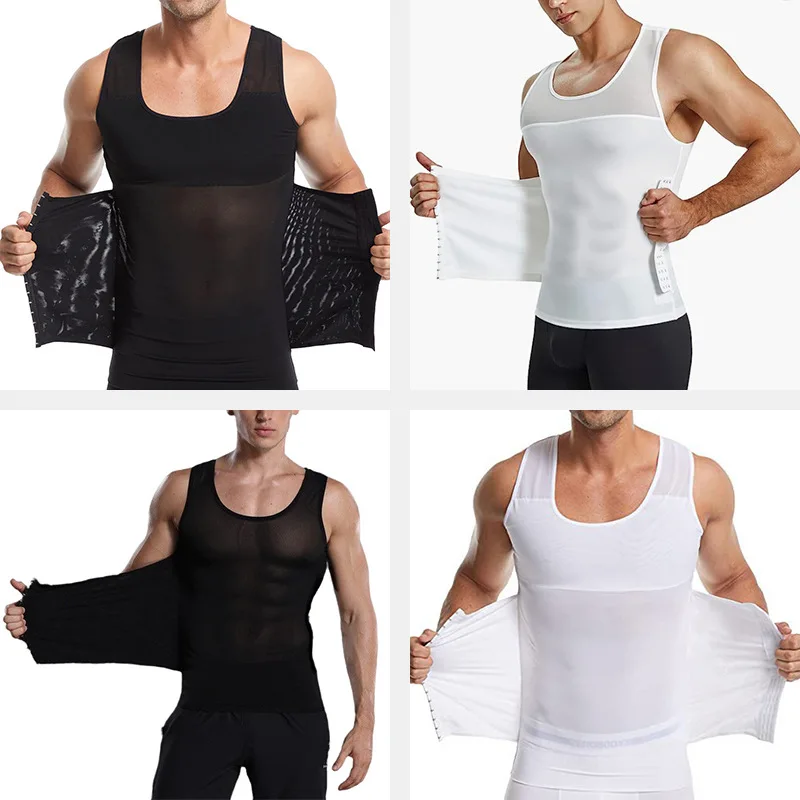 Men's Shaping Vest Fashion Fitness Skinny Waist Top Three-breasted Vest Vest Men's Sleeveless