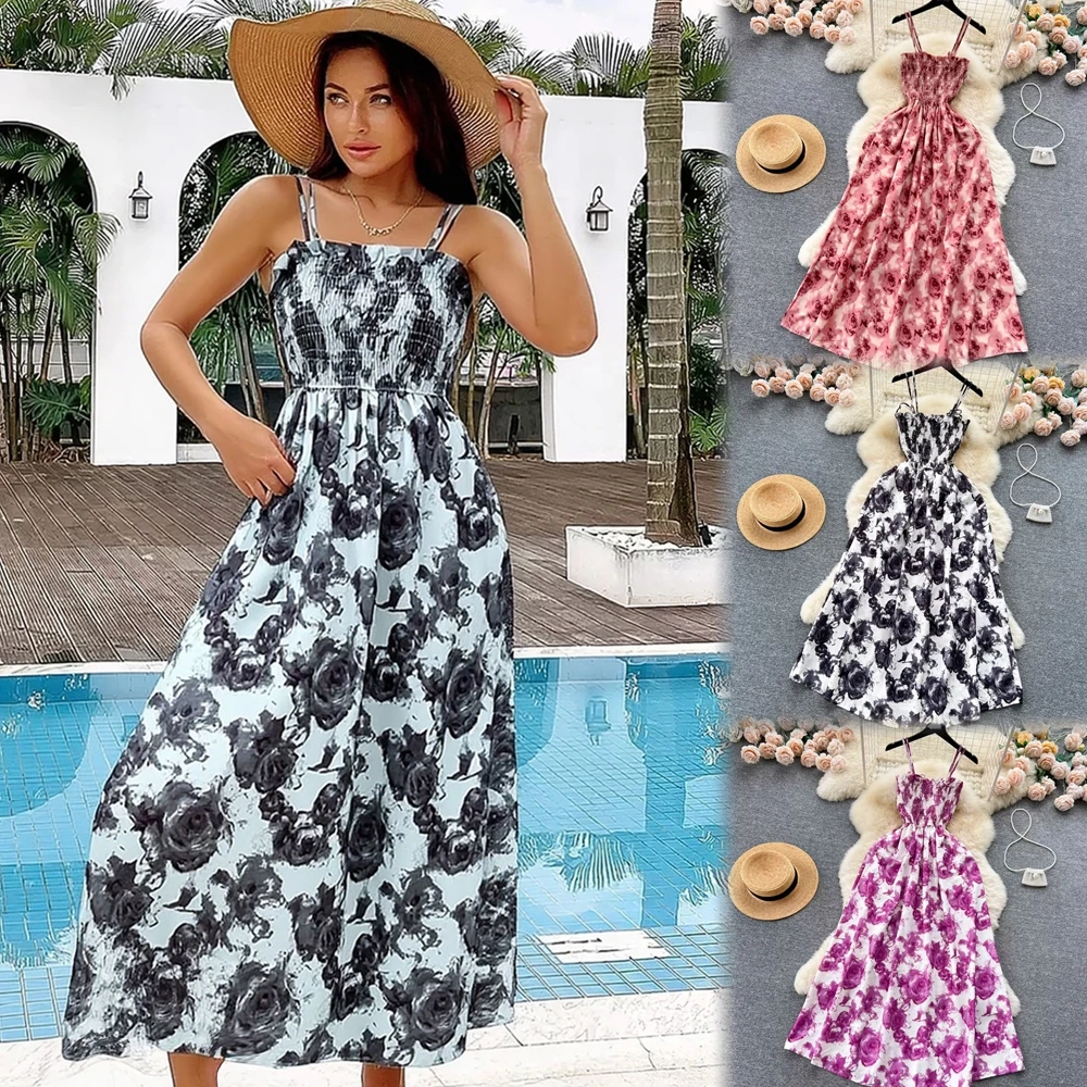 

YuooMuoo женское летнее платье 2026, Новое поступление, модное длинное платье на тонких бретельках с эластичной резинкой на талии, сарафан, пляжное платье, Vestidos
