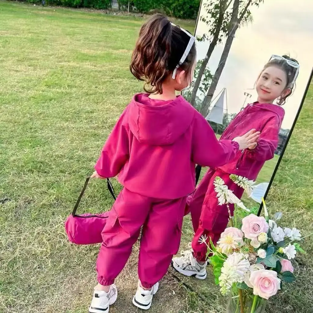 2026  Girls' Spring and Autumn Fashion Loose Casual Set Young Children's Sports Trend Long-sleeved Shirt and Pants Two-piece Set