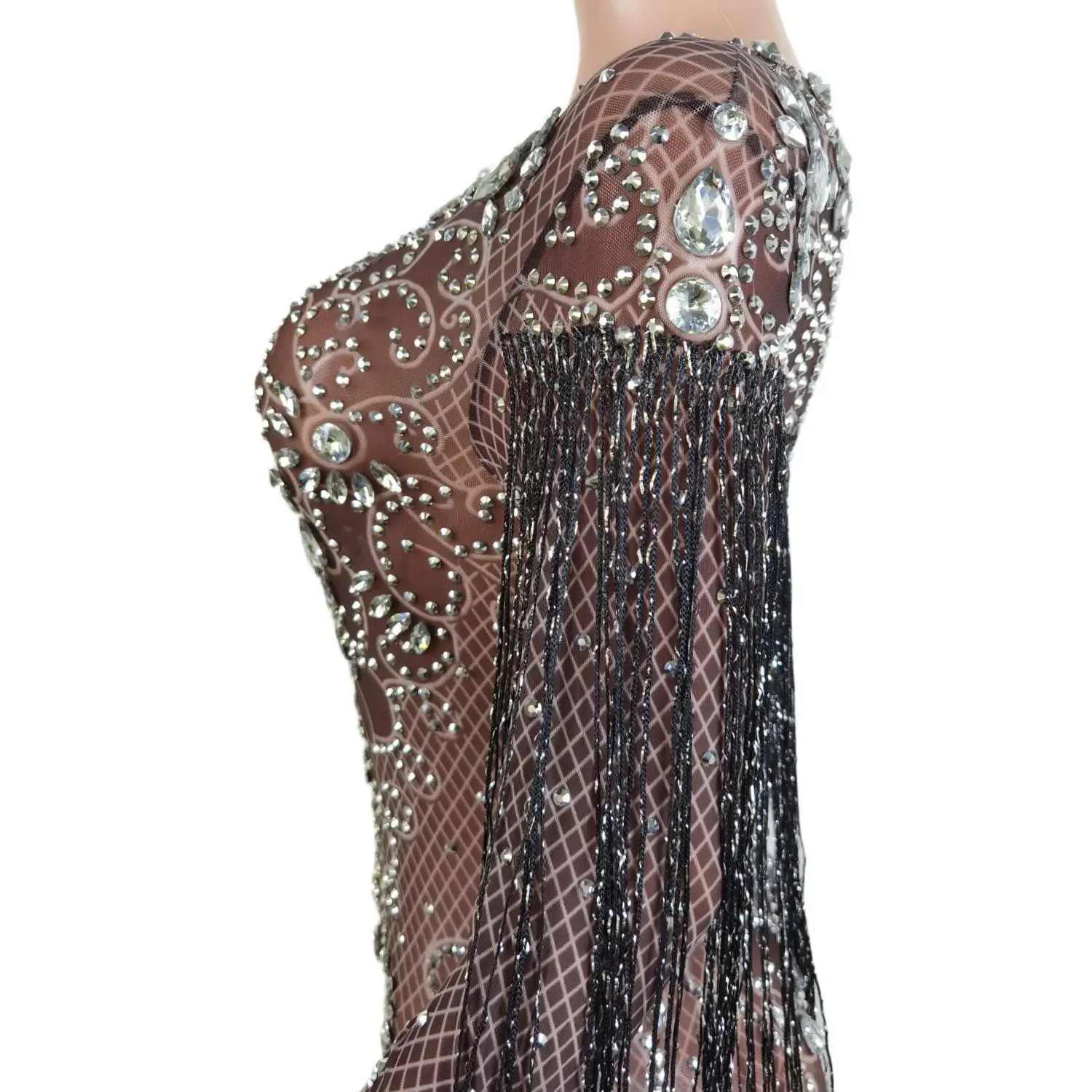 Imagem -05 - Boate Sparkly Strass Franja Transparente Tassel Vestido para a Mulher Dancer Celebrar Traje de Festa Aniversário Bar