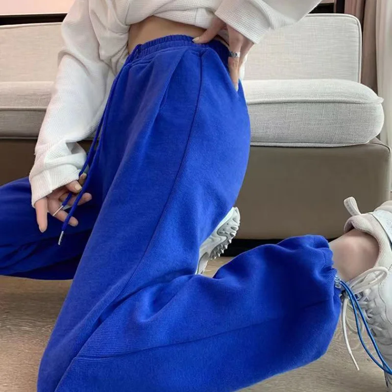 

Blue Women's Sweatpants 2024 Summer Streetwear High Waist Casual Wide Leg Pants Women Soft Joggers Loose Sports Pants