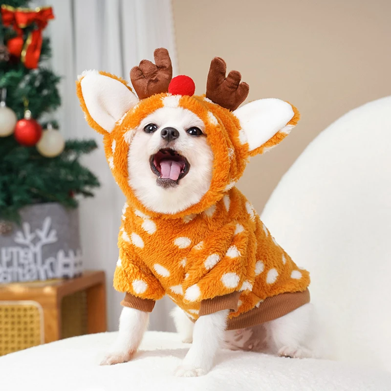 Moda animal de estimação inverno quente elk roupas bonito dos desenhos animados cães gatos casaco hoodies traje para animais de estimação filhote de cachorro gato roupas pet suprimentos presentes