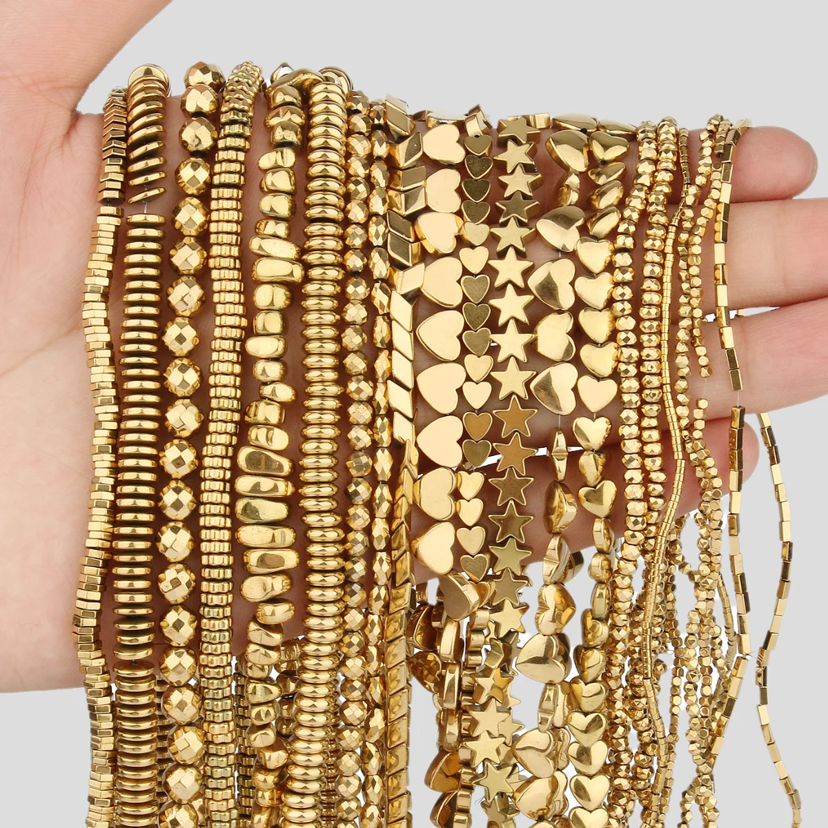 AAA+ Color Retention Gold-Plated Hematite Beads Natural Stone Round Cube Spacer Loose Beads for jewelry Making DIY Bracelet 15''