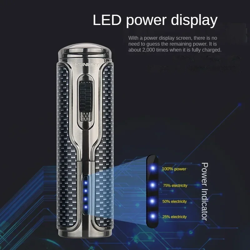 The latest internet celebrity charging windproof inflatable lighter creative three-way ignition high-end visible battery