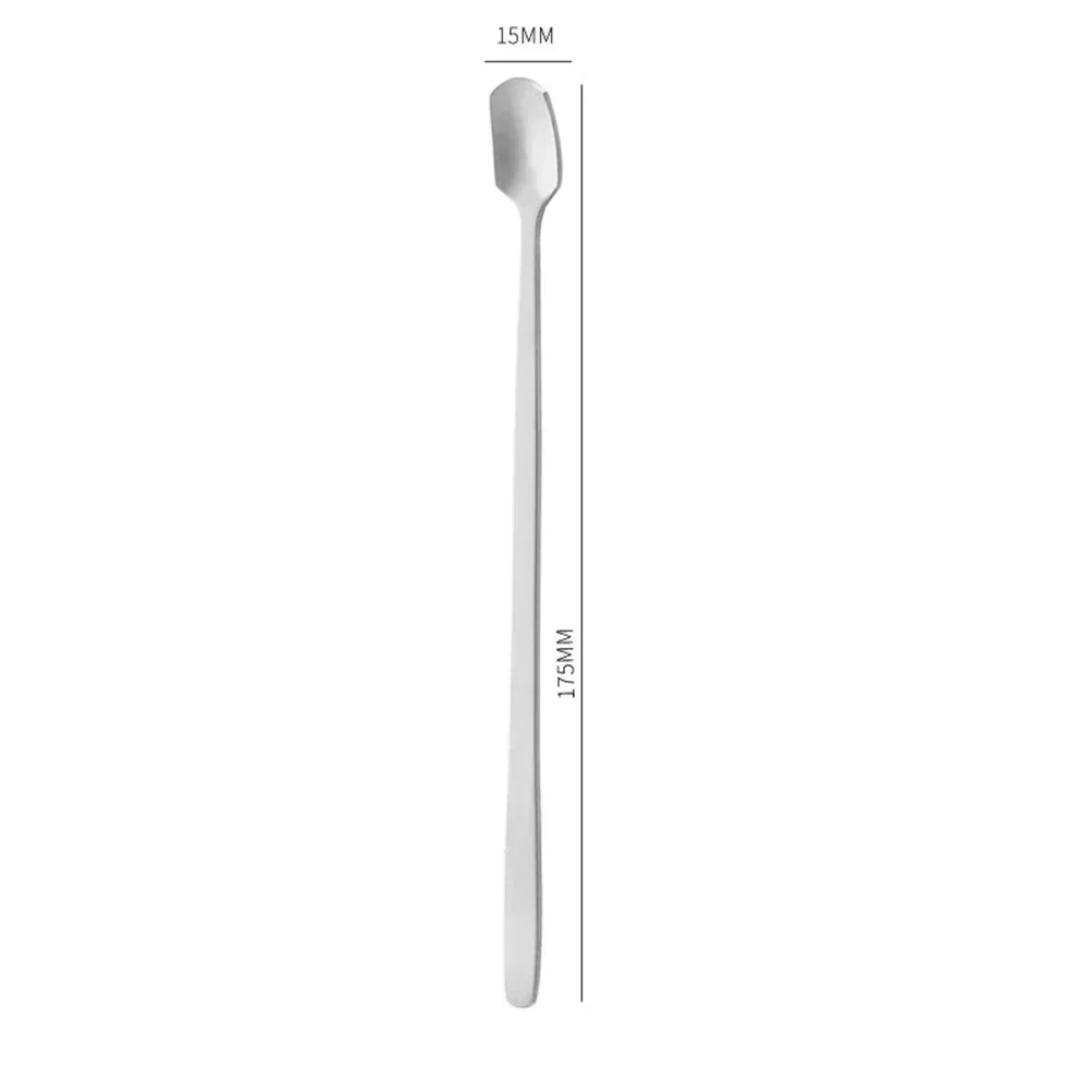 Stainless Spoon Square Teaspoon Long Handle Mixing Stirring Coffee Tea Spoons Dessert Ice Cream Mini Scoop Kitchen Tableware