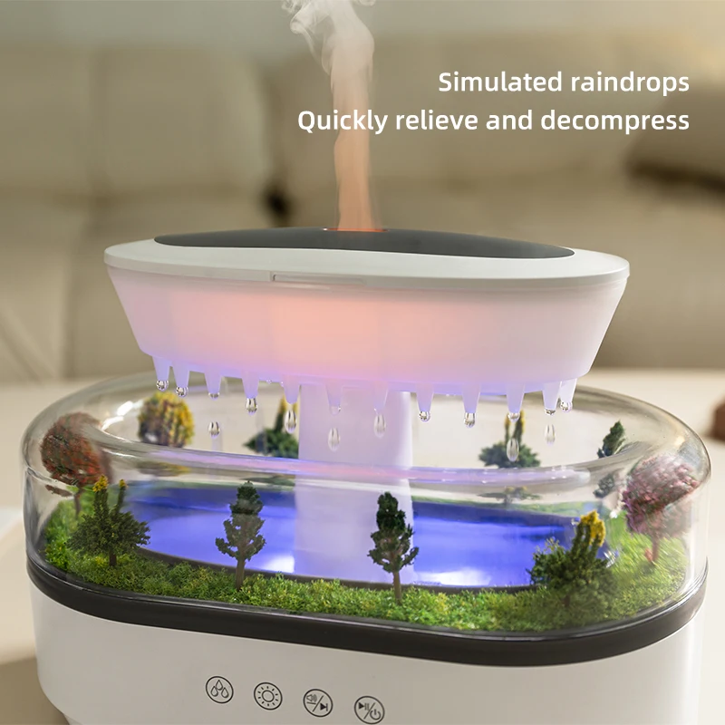 Rain Cloud Aroma Diffuser Small Air Humidifiers Water Drip Micro Landscape Essential Oils Ultrasonic Diffuser With 7 Night Light