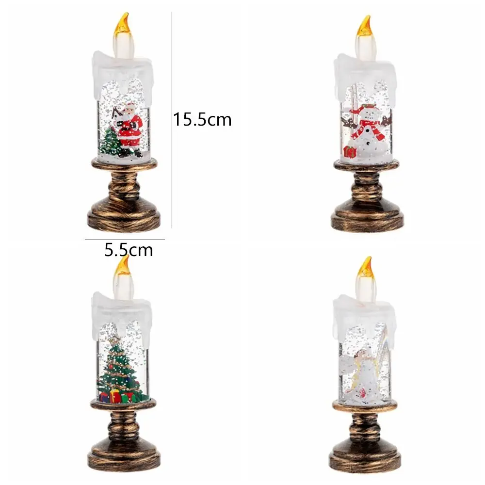 Velas LED luminosas de Navidad, luces con purpurina, árbol de Navidad, linterna de viento, vela eléctrica, Papá Noel, muñeco de nieve, luz nocturna Vintage