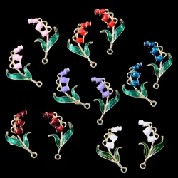 50PC 20*30mm Gold/silver color Alloy Material Enamel Flower connector charm for DIY handmade Wedding Jewelry Making Wholesale