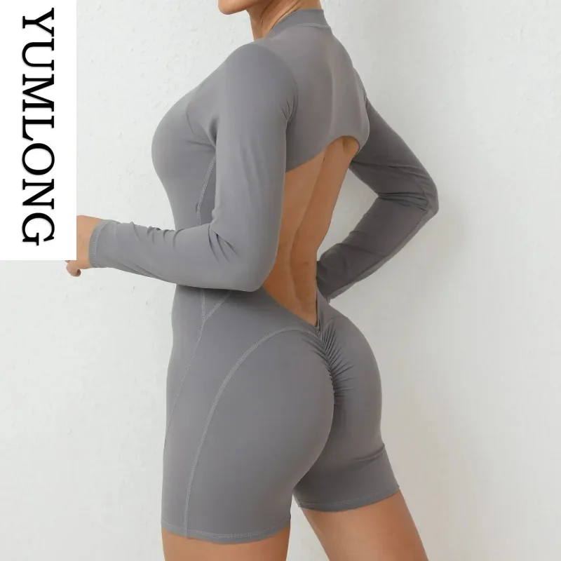 Womens Yoga Fitness Jumpsuits Zip-Up Backless Booty Lift Long Sleeve One Piece Activewear Outdoor Gym Workout Outfit 2025 NEW