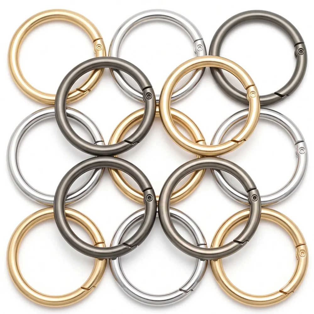 5/50pcs Metal O Ring Keyring Spring Buckles DIY Jewelry Openable Round Carabiner Keychain Clasp Bag Hook Gold silver black
