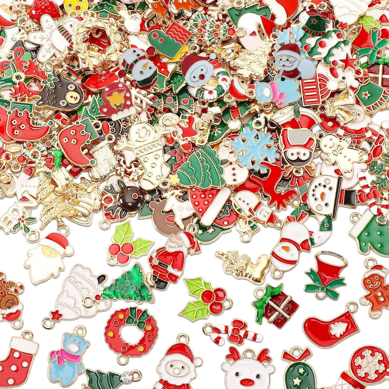 50/100pcs mixed alloy dripping oil Christmas jewelry pendant Christmas atmosphere DIY bracelet necklace keychain accessories