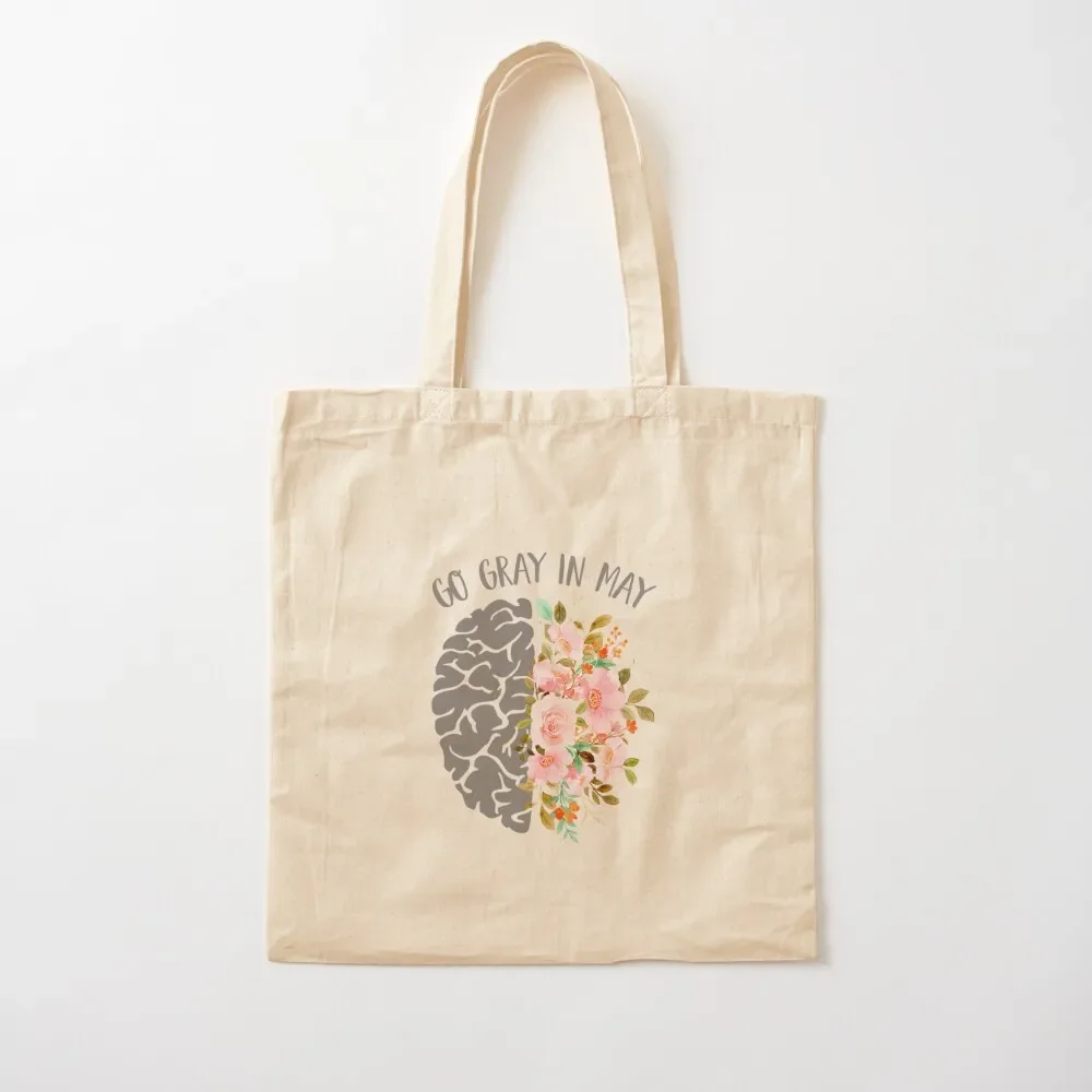 

Go Gray In May Brain Tumor Awareness Floral Brain Cancer Tote Bag shopping bag logo bag for beach tote bags cloth bags