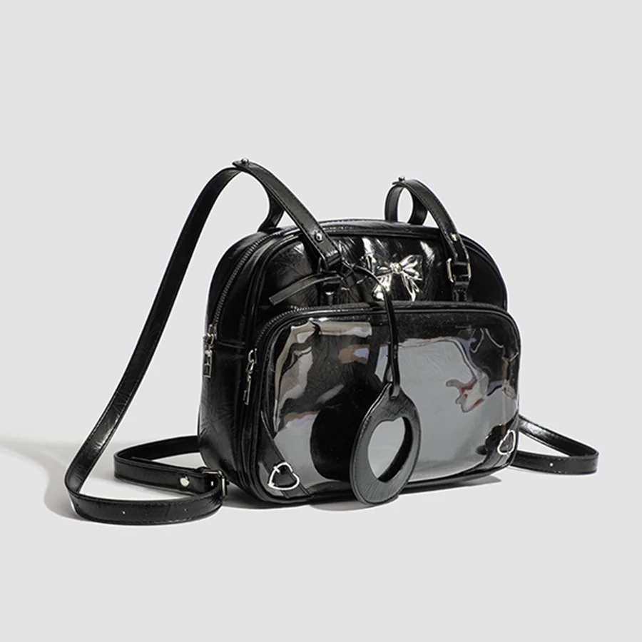 

New Ita Bag Clear+Leather Backpack Summer Transparent School Bag for Women Black Chic Star Crossbody Bag Display Bolsa Сумк