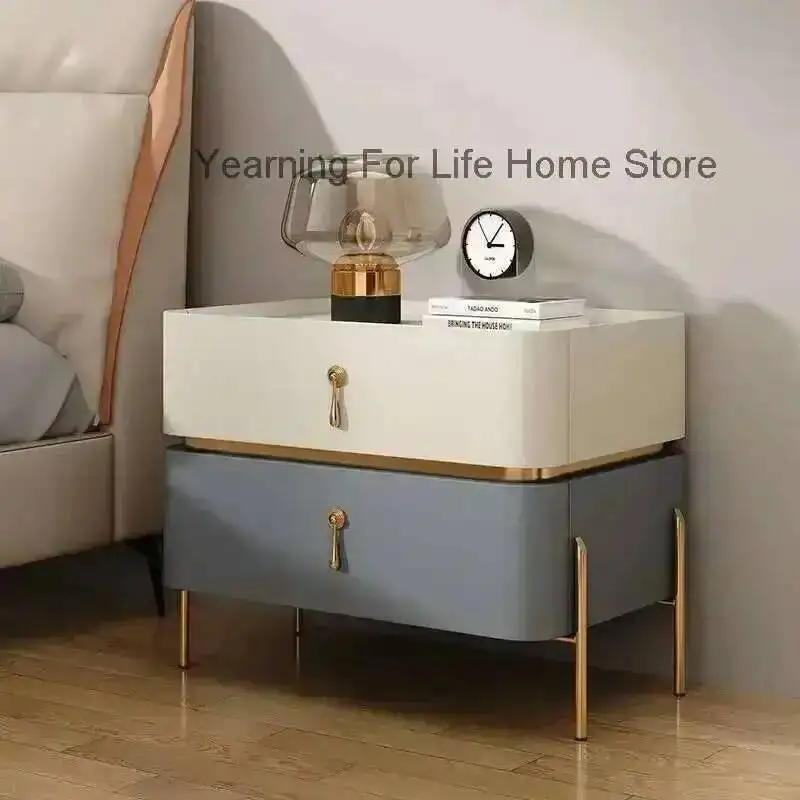 

for Nightstands Room Cabinets Living Bedside Table Furniture Splicing Color Cabinets Metal Legs Storage Locker for The Bedroom