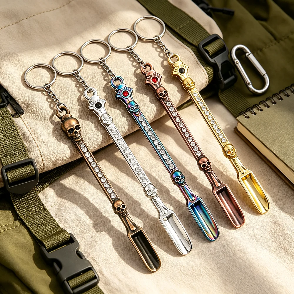Metal  Keychain Spoon 8cm Diamond Pattern Portable Oil Powder Shovel Multifunctional Smoking Tool