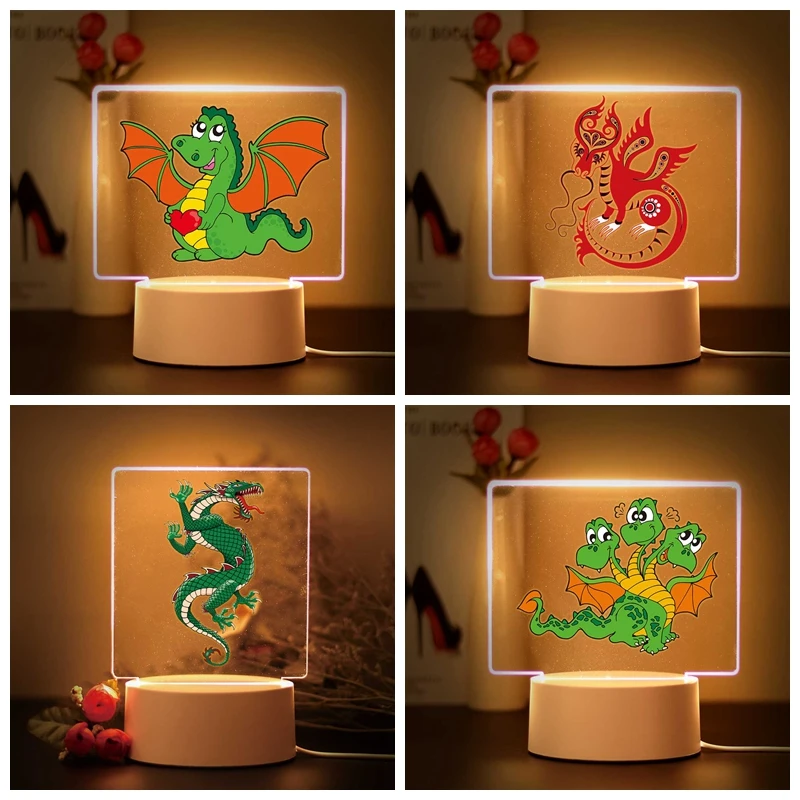 

1pc Cartoon Dragons Ambiance lamp Mandala 3D Visual Acrylic Lamp Room Decor Kids Birthday Gift dog