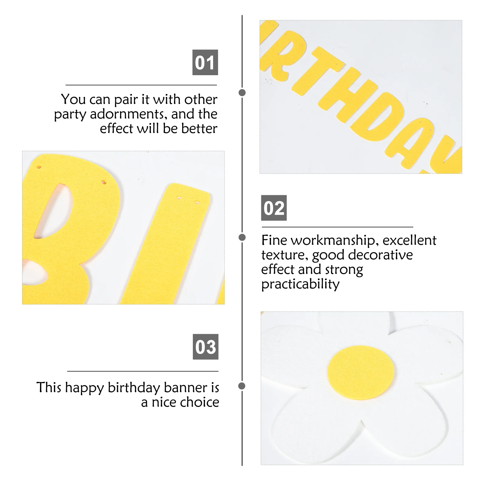 

2Pcs Felt Birthday Party Banner Happy Birthday Daisy Decor Backdrop Wall Hanging for Celebration Decoration Supplies