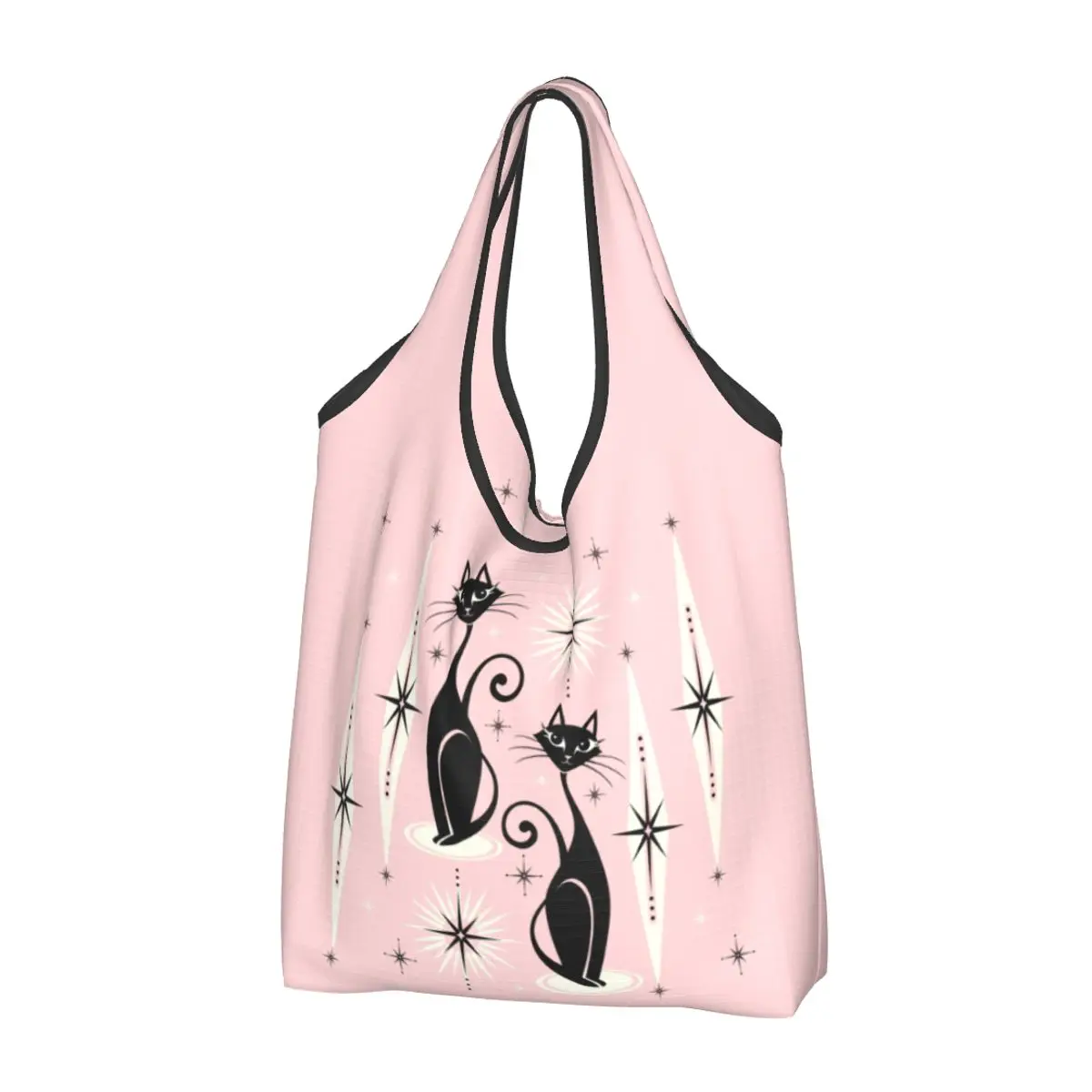 

Милые сумки-тоуты на заказ с изображением милого черного кота, портативные сумки для покупок в стиле ретро середины века, сумка через плечо для покупок в продуктовых магазинах