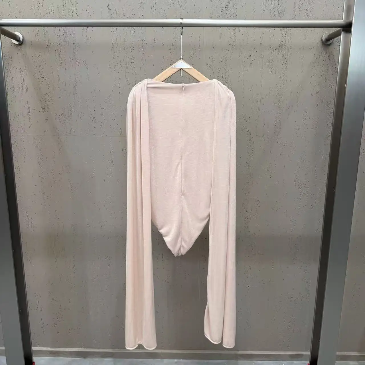 High Street Tops & Tees Women's Minimalist Style Pleated Sloping Shoulder Long Sleeved Bodysuit Top with Cinched Waist Effect