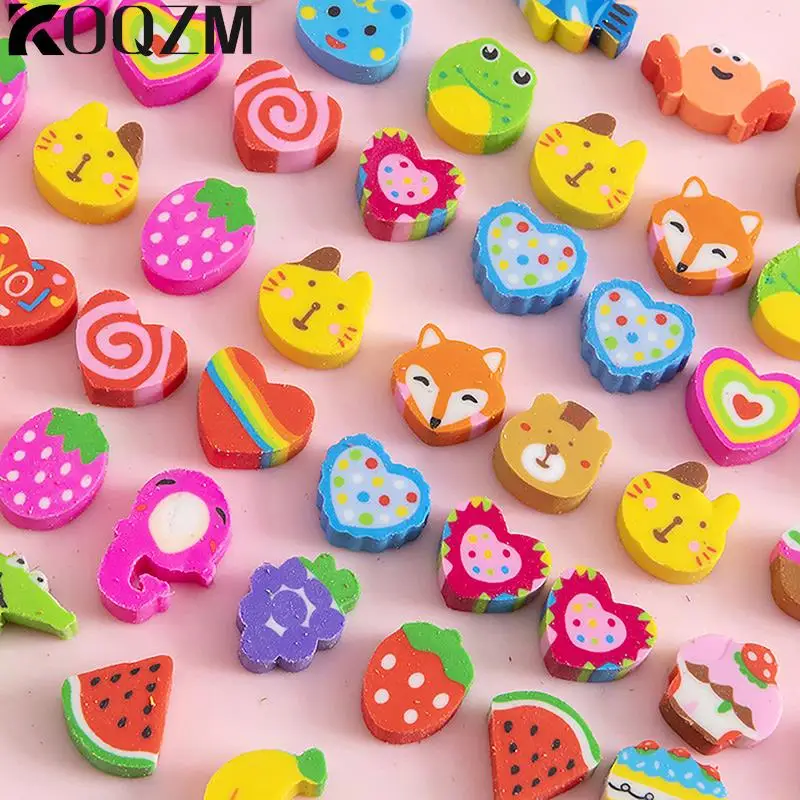 50pcs/bag Kawaii Eraser Creative Cartoon Mini Pencil Eraser Animal Fruit Christmas Eraser Children\'s School Stationery