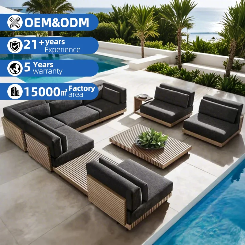 

All-weather Outdoor Furniture Villa Wooden Teak Sofa Set Private Garden Sofa Hotel Outdoor Patio Teak Sofa