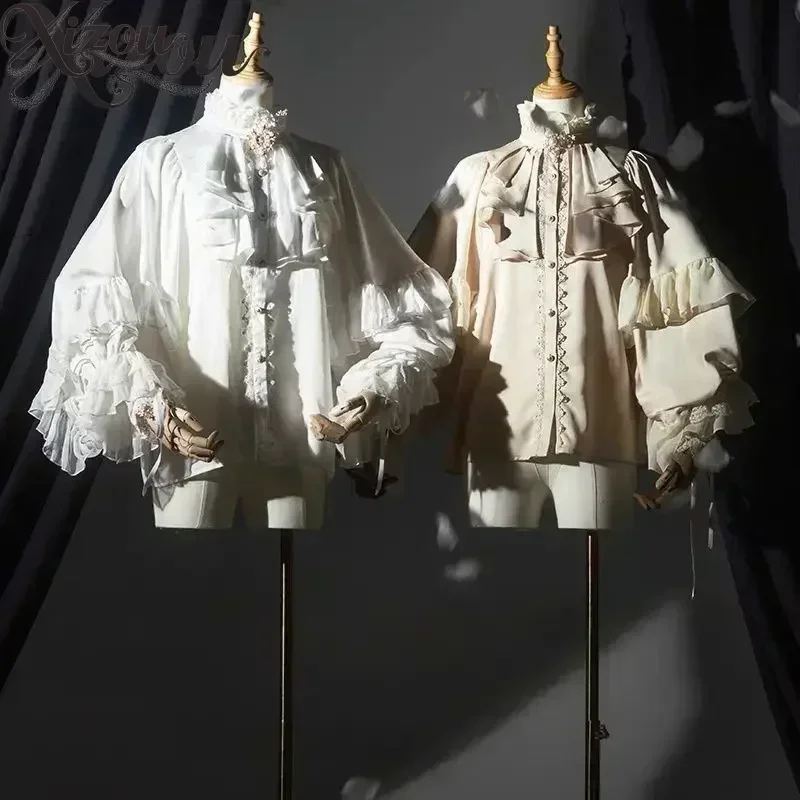 สาวญี่ปุ่น Kawaii หวานน่ารัก Lolita โคมไฟแขนเสื้อฤดูร้อน Y2k shirtss ลูกไม้ Patchwork เสื้อผู้หญิง JK หลวม Blusas