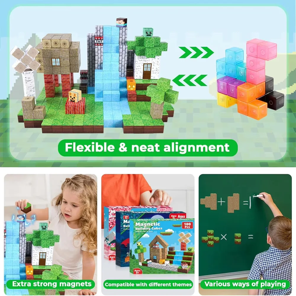 192PCS Magnetische bouwstenen Mijnmagneet Wereldset Speelgoed STEM Montessori Stapelblokjes Bouwset Kerstcadeau