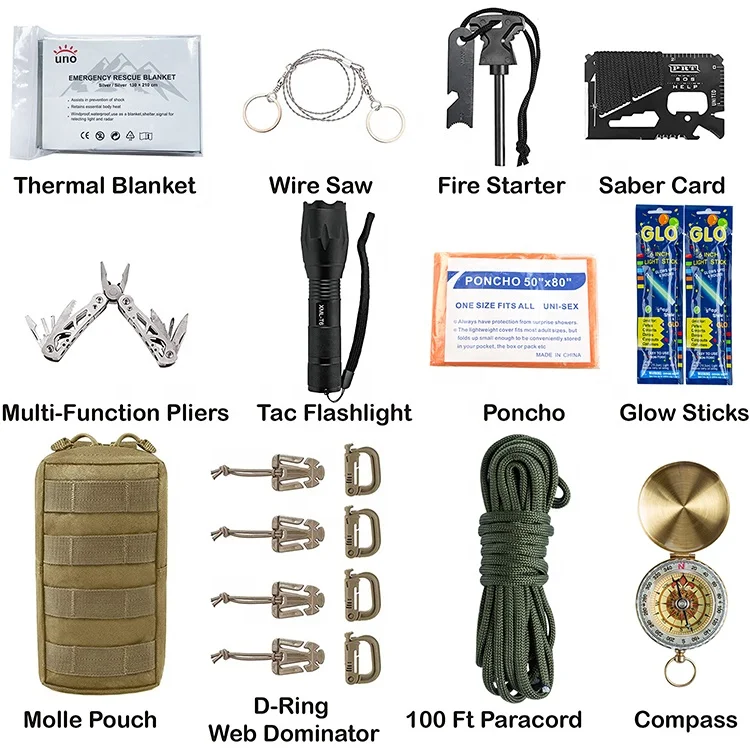 Outdoor Camping Survival Backpack Large Outdoor Adventure Emergency Survival First Aid Bag Complete Kit for Hiking