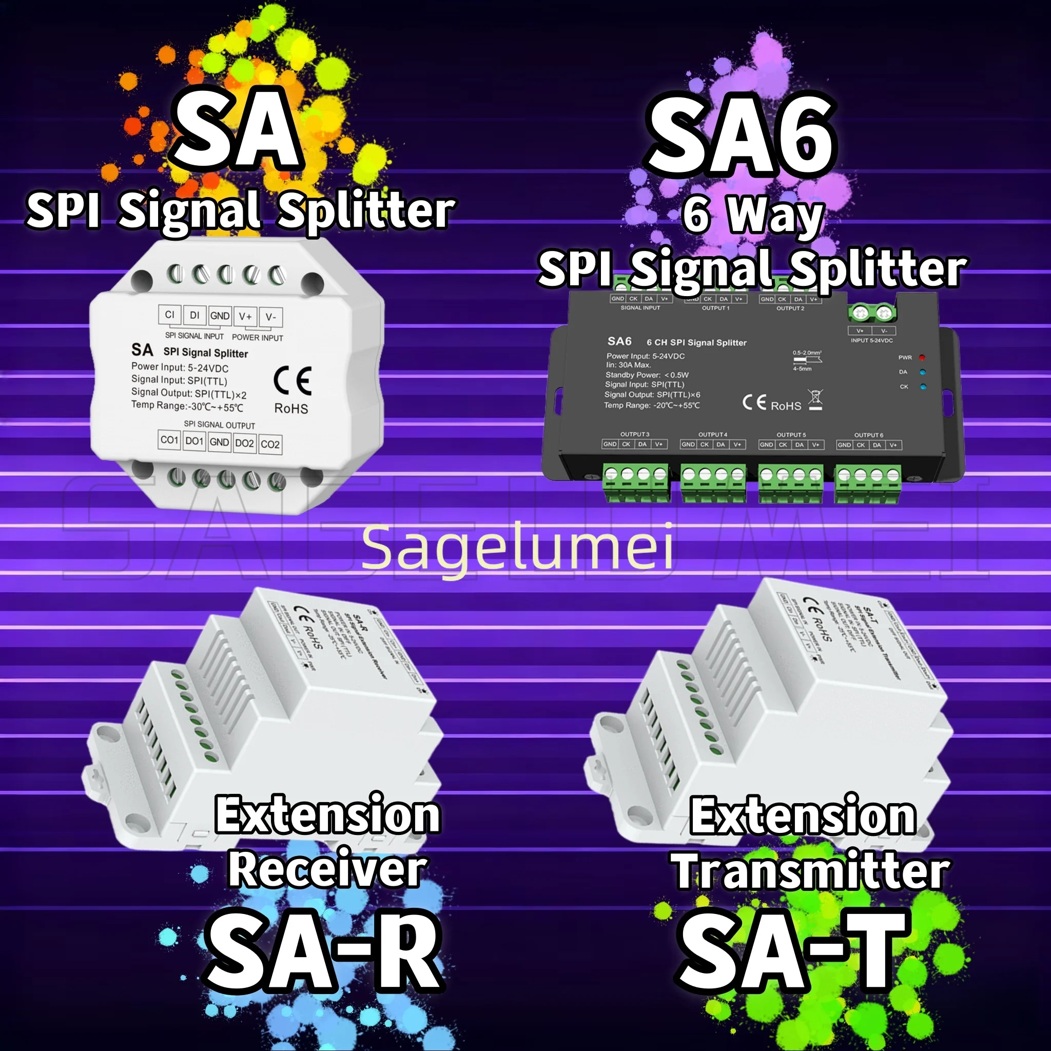 SA SA6 SA-T SA-R Skydance DC5-24V SPI Signal Splitter Dual Way LED Amplifier SPI (TTL) Signals Output for Pixel Controller 6 Way