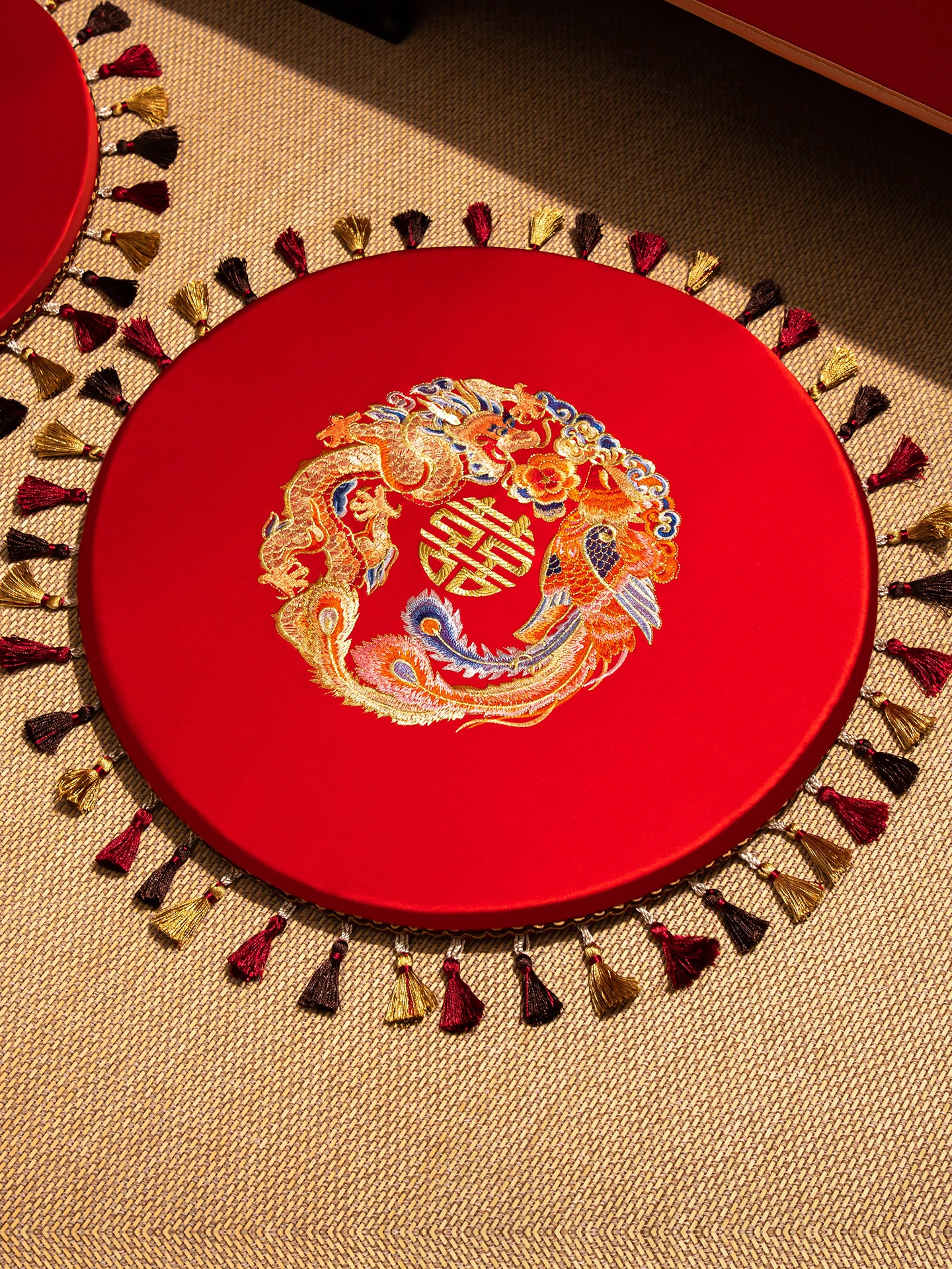 

Круглый коврик для свадебной и чайной церемонии с символом двойного счастья, для пары, настраиваемый, в китайском стиле, напольный коврик