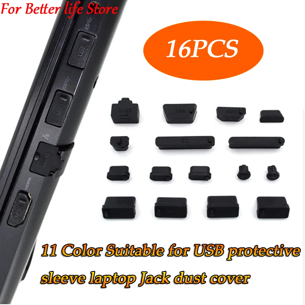 

16PCS/Set Universal Colorful Silicone Anti Dust Plug Cover Laptop Interface USB Computer Port Dustproof Waterproof Cover Stopper