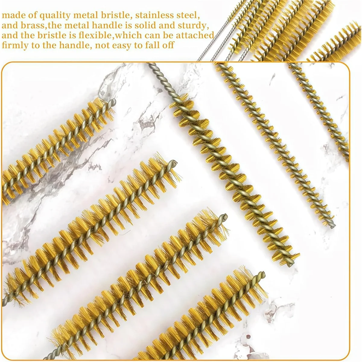 A83Z 7 PCS Brass Wire Tube Brush Kit Wire Bottle Brushes, 11.8inch Long-Handle Wire Bristle Cleaning Pipe Cleaner