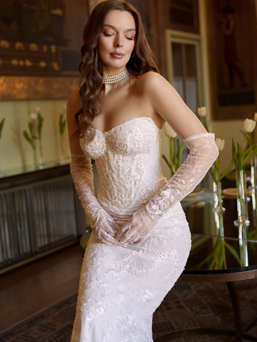 Attractive Sweetheart Neck Wedding Dress Delicate Beaded Lace Bodice Bride Wear Customized Luxury Romantic Mermaid Bridal Gown