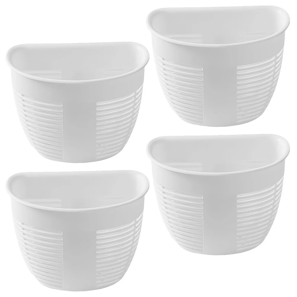 4 قطعة سلة تخزين مثبتة على الحائط بدون حفر منظم مطبخ الحمام تصميم تصريف متعدد الوظائف أبيض أنيق موفر للمساحة #3