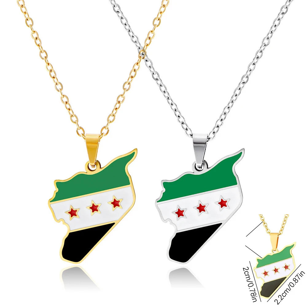 New Stainless Steel Syria Map Flag Pendant Keychain For Women Men Gold/Silver Color Charm Fashion Syrians Map Chain Jewelry