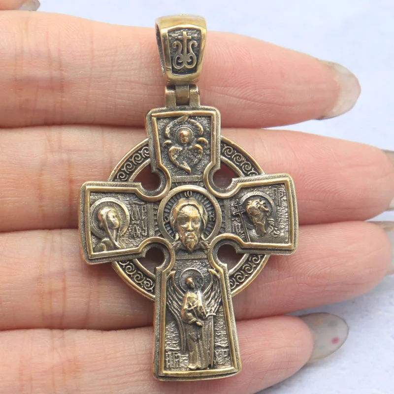 

25g 3D Long Big Orthodox Cross With Saints Gold Pendant Real 925 Solid Sterling Silver Pendant