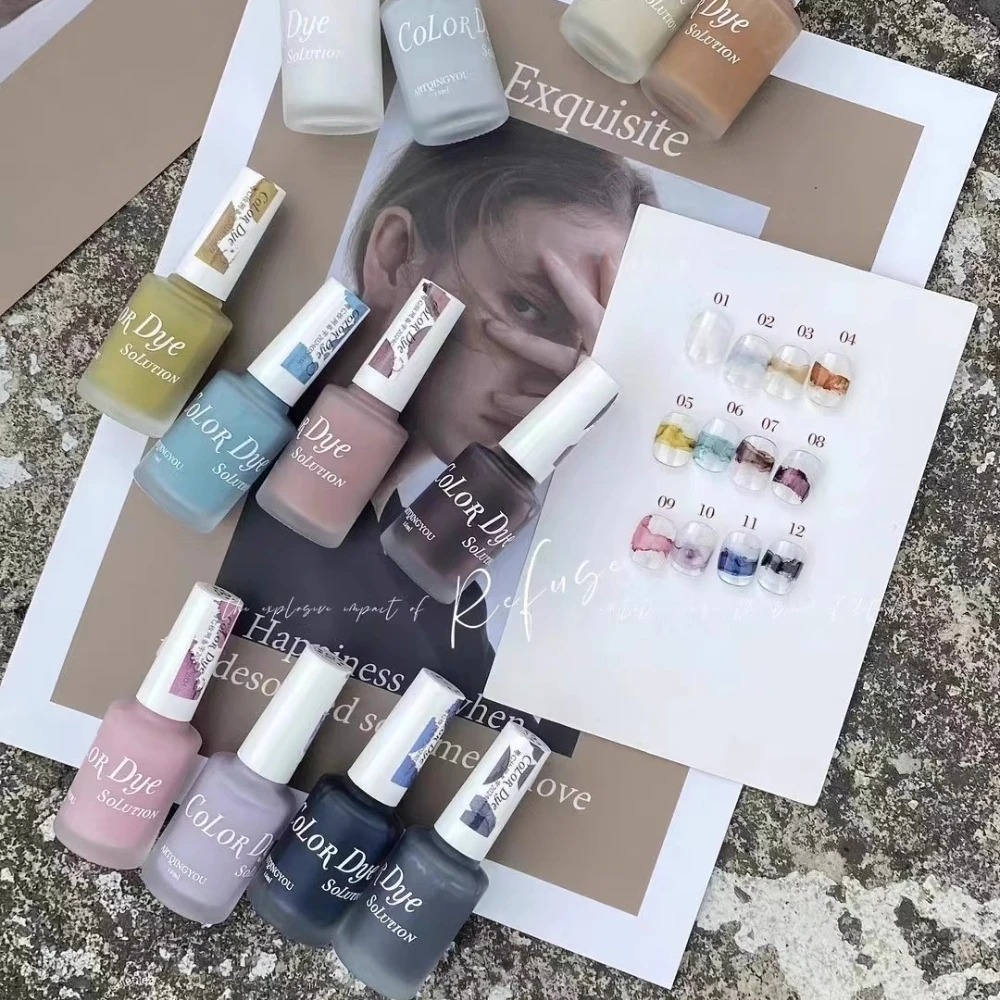 

Morandi Blooming Watercolor Ink Nail Polish Kits 15ml Blossom Gradient Nail Liquid Soak Off Colorful Smudge Bubble Gel Varnish