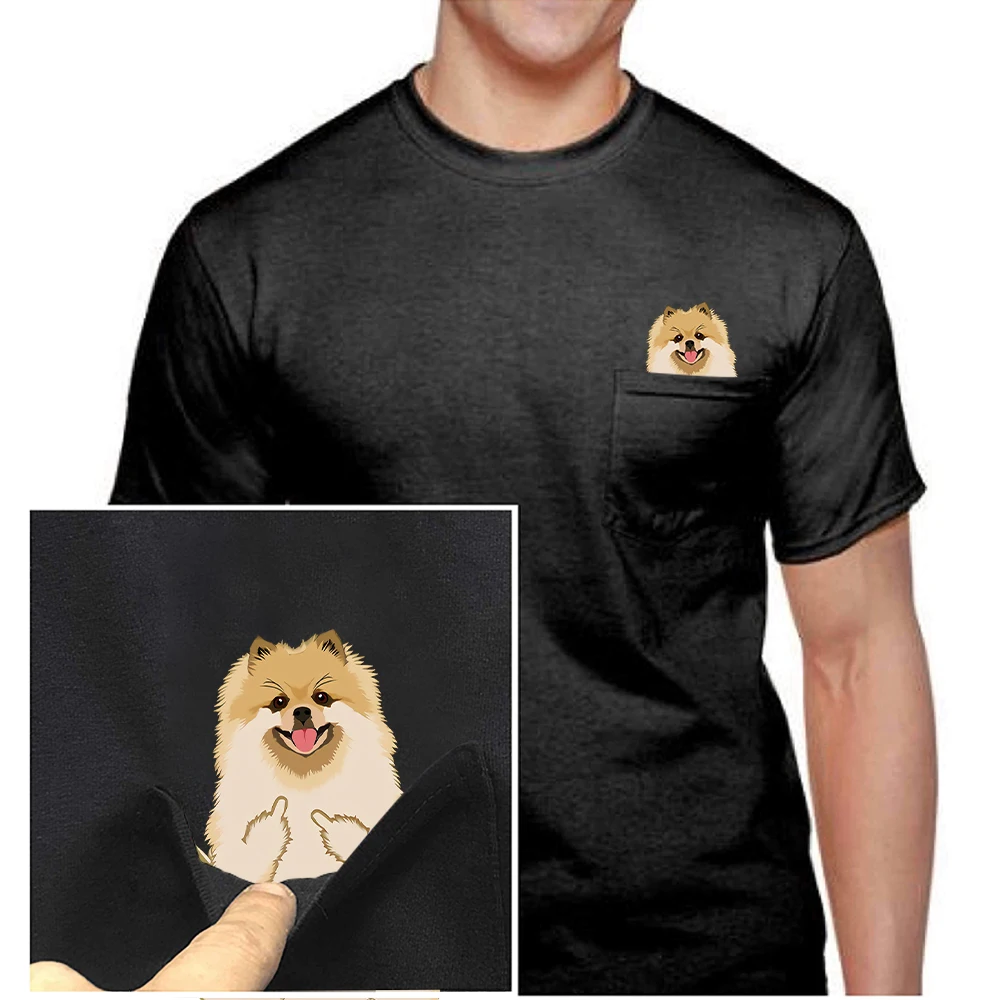 CLOOCL Animal Cotton T-Shirt Pomeranian Puppy Middle Finger Printed Pocket Tees Mens Women Short Sleeve Shirts Dropshipping