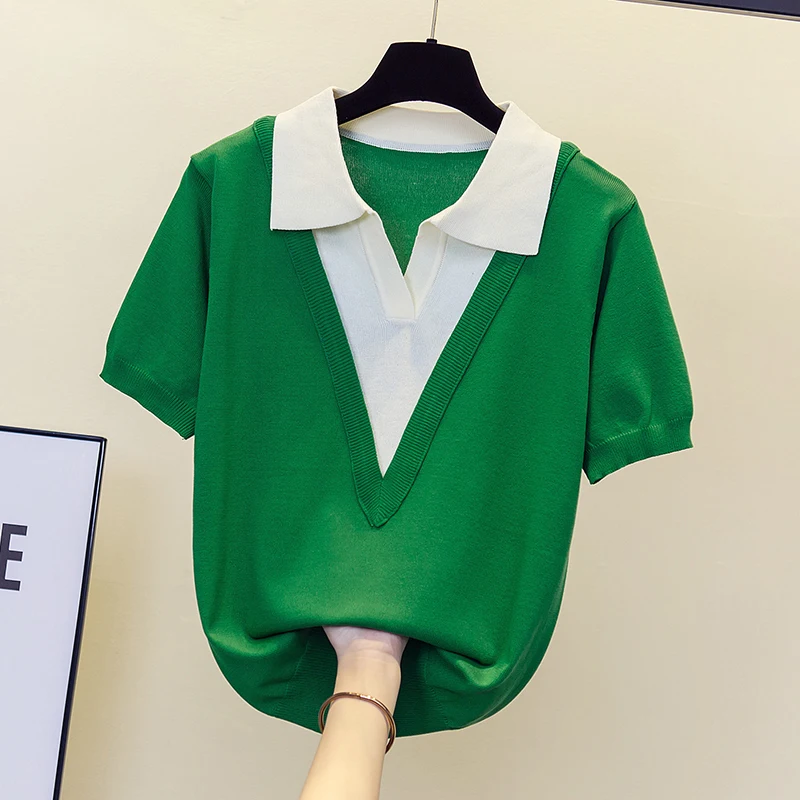 Jersey básico con cuello tipo Polo para mujer, Jersey holgado de gran tamaño, de punto, 2023